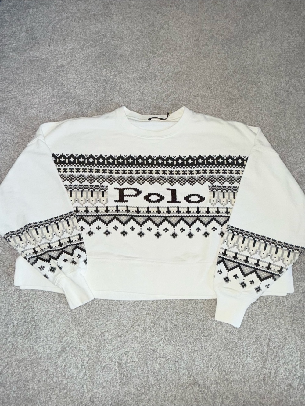Polo by Ralph Lauren White Crewneck Sweater with Black Fair Isle
